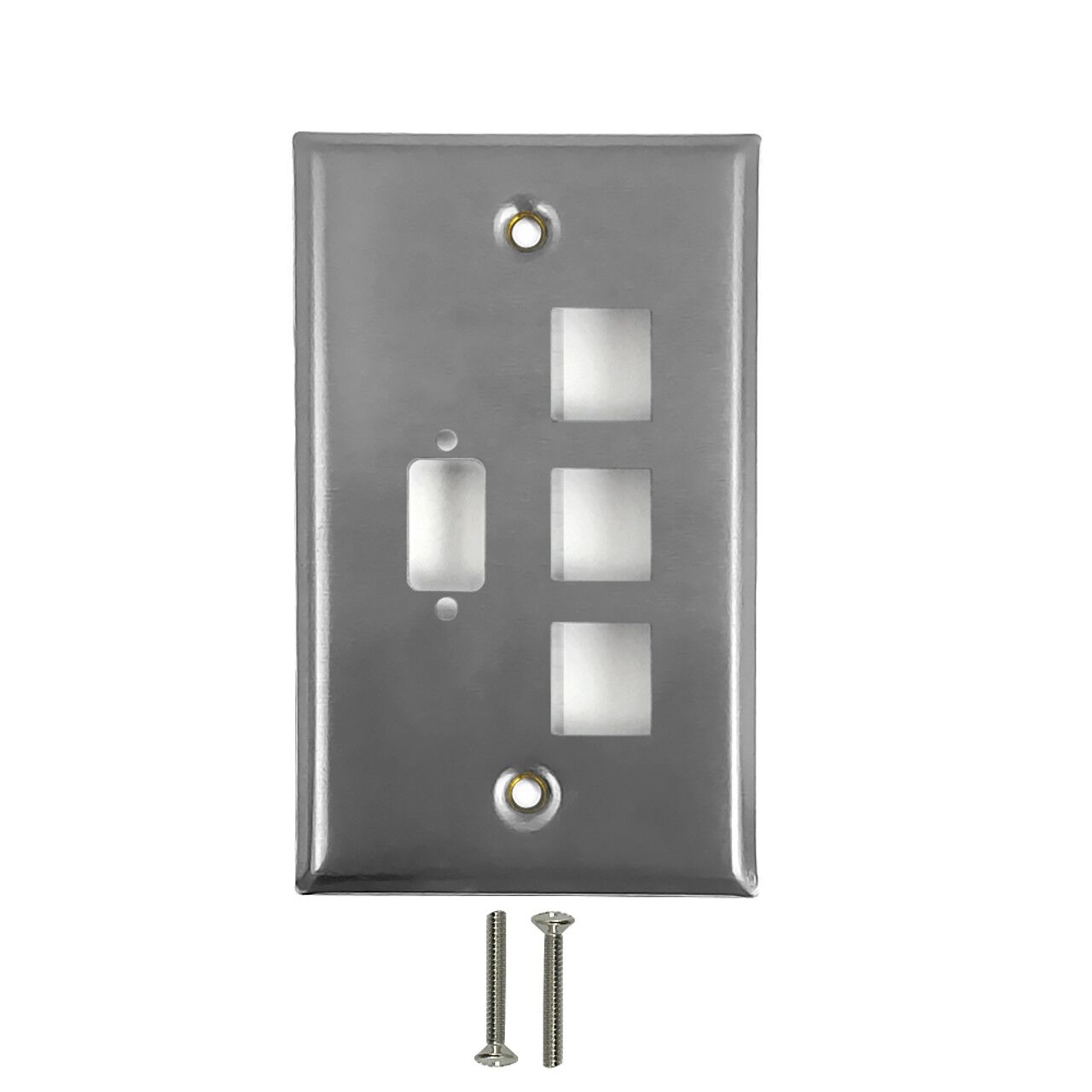 1 Port DB9 size cutout 3 x Keystone Stainless Steel Wall Plate