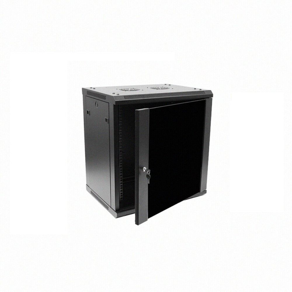 Wall Mount Cabinet 12U x 12″ Depth Glass Door – Black