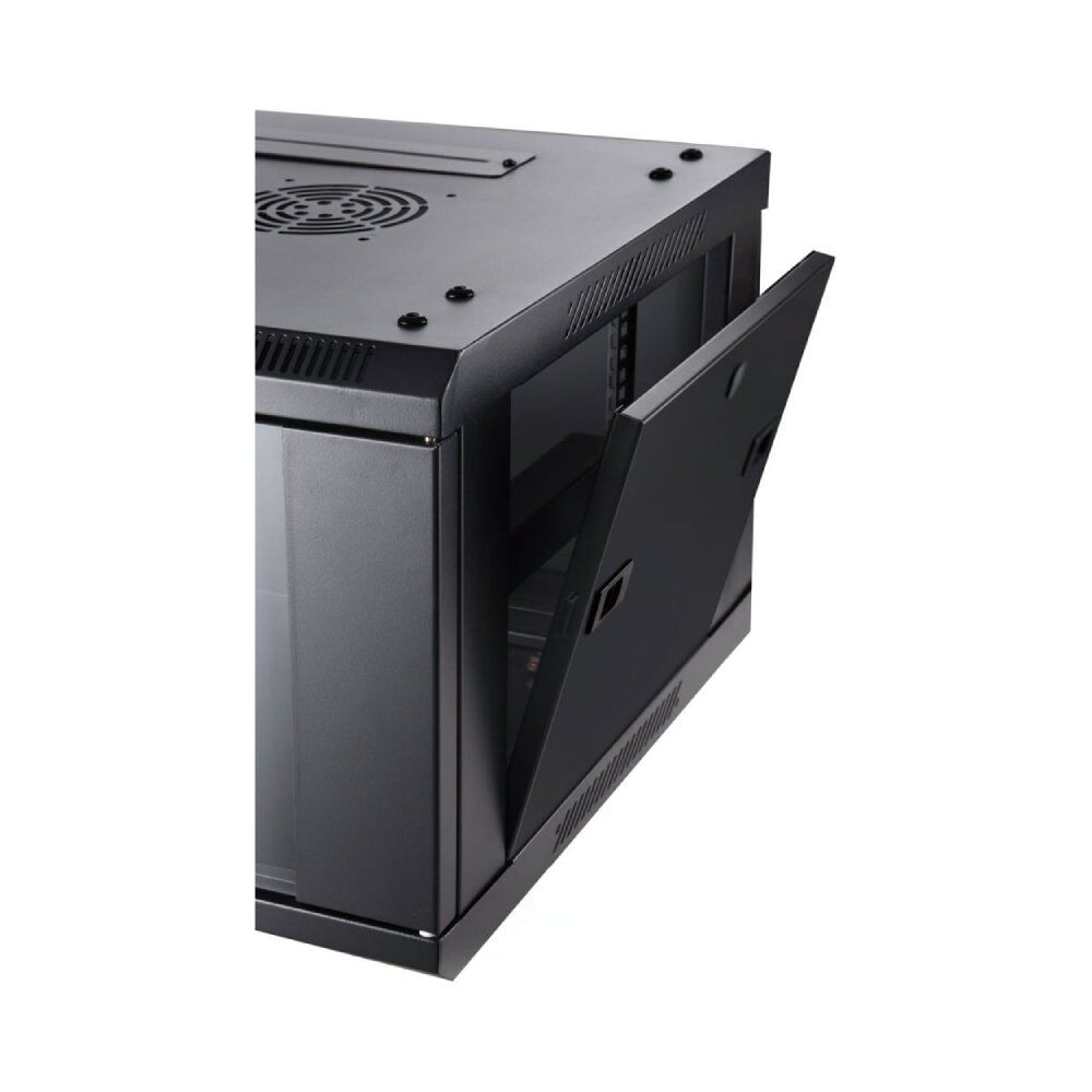 Wall Mount Cabinet 4U x 18″ Depth Glass Door – Black 1
