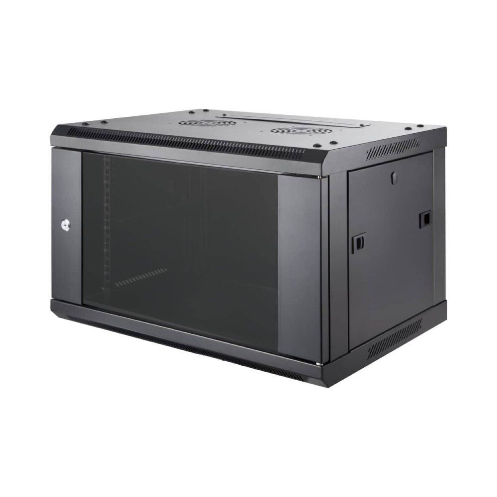 Wall Mount Cabinet 4U x 18″ Depth Glass Door – Black 2
