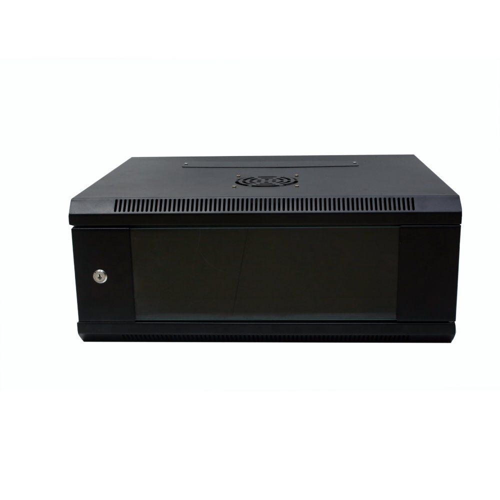 Wall Mount Cabinet 4U x 18″ Depth Glass Door – Black