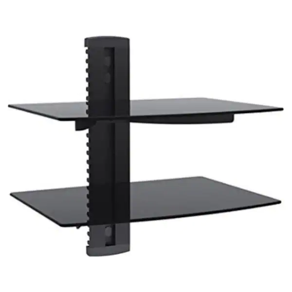 Media Player AV Component Wall Mount Dual Shelf Glass Black
