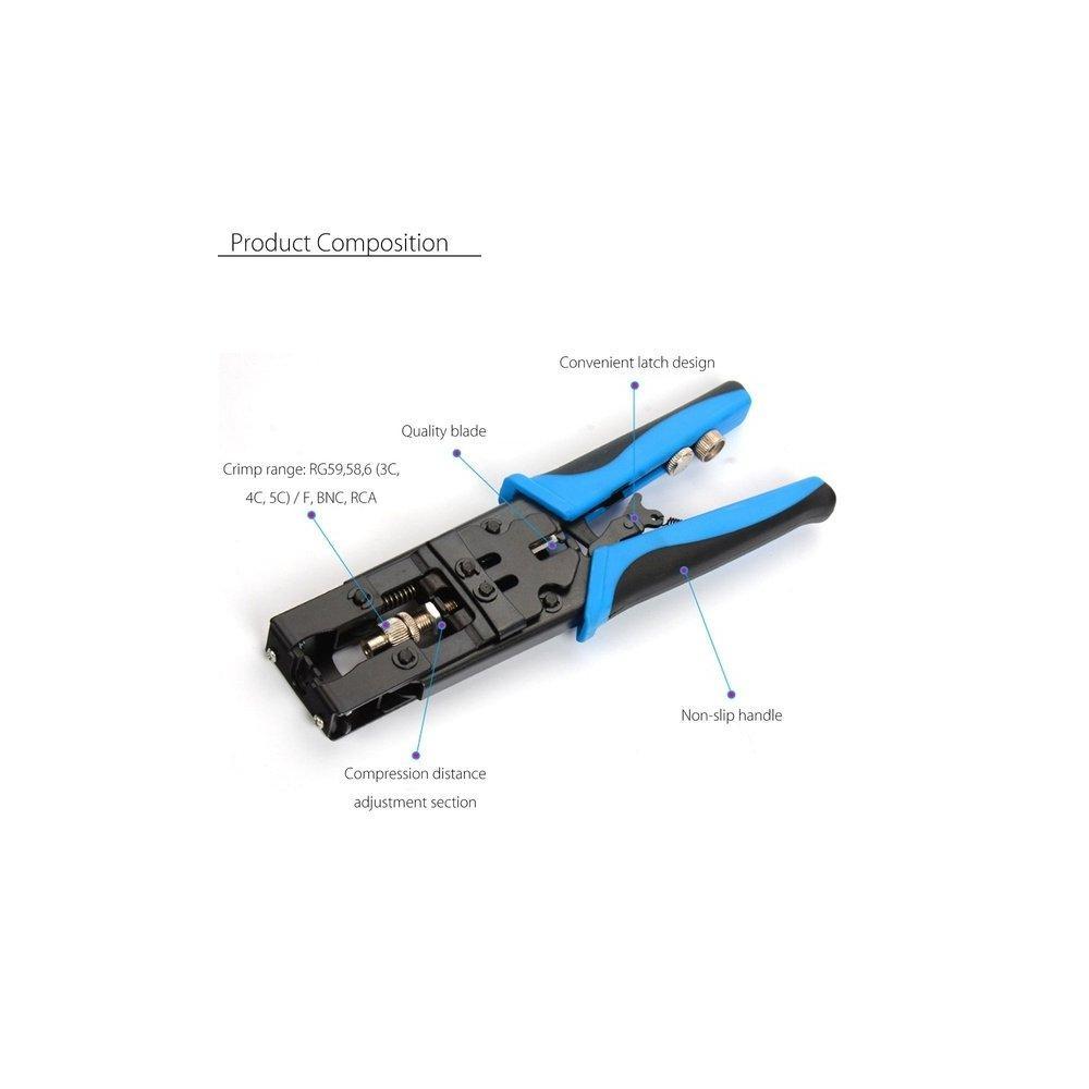 Professional Compression Tool for BNC F Type RCA Connectors RG59 RG58 and RG6 2