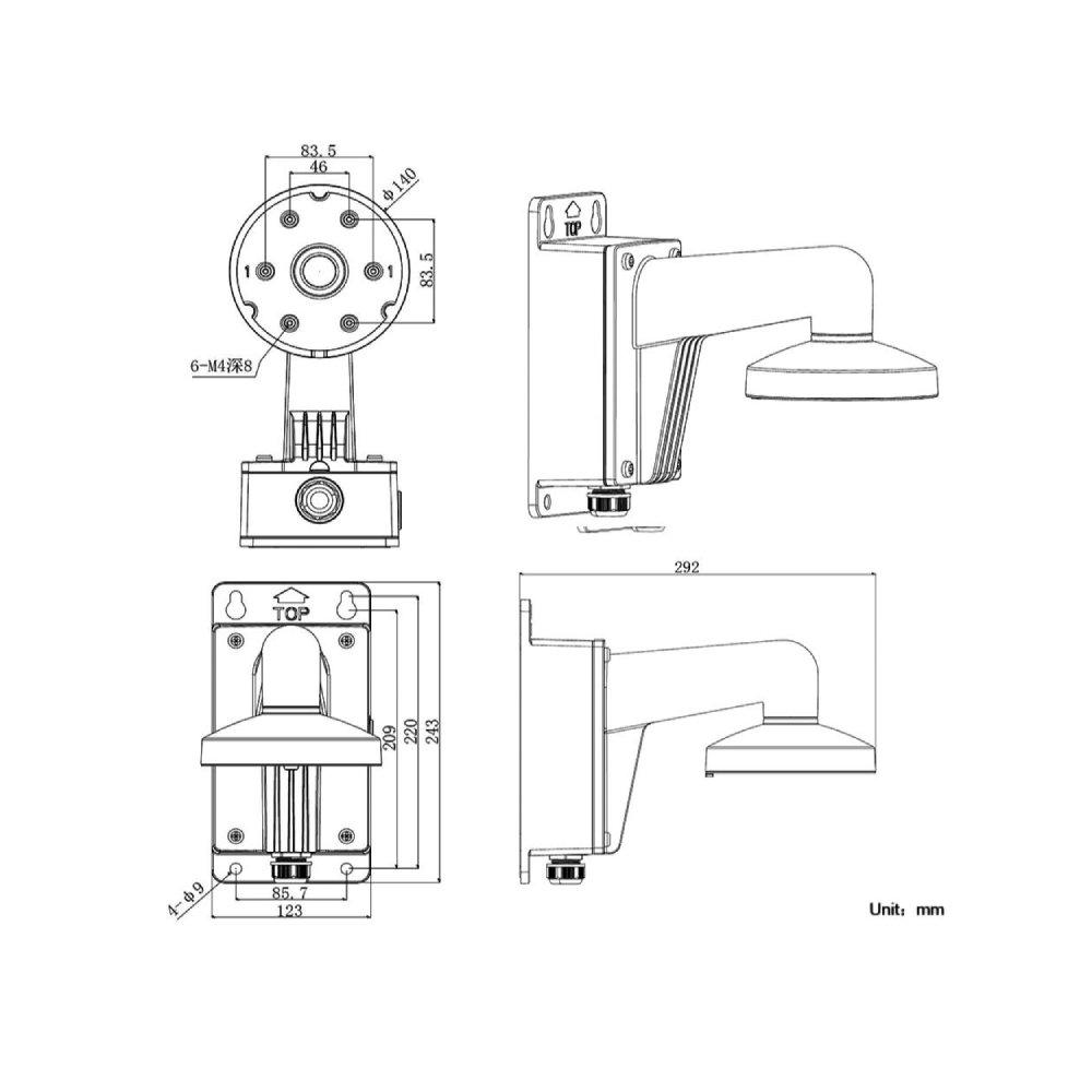 Wall Mounting Bracket with Junction Box for Varifocal Dome IP Cameras – White 5