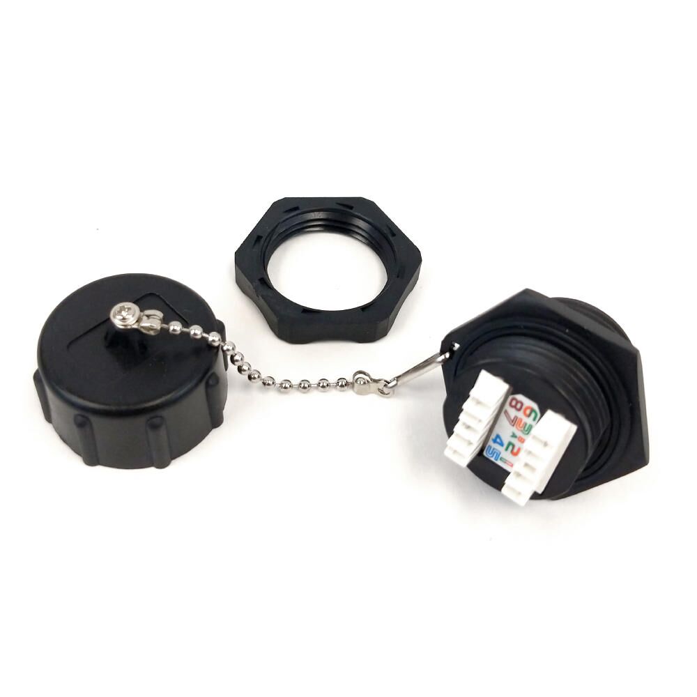 dd077 Other Brands Cab JK C5P SBK IP68 IP Rated Cables Accessories Cat5e RJ45 Female to 110 Punch Down Shielded Bulkhead Coupler Waterproof IP68 Rated Black
