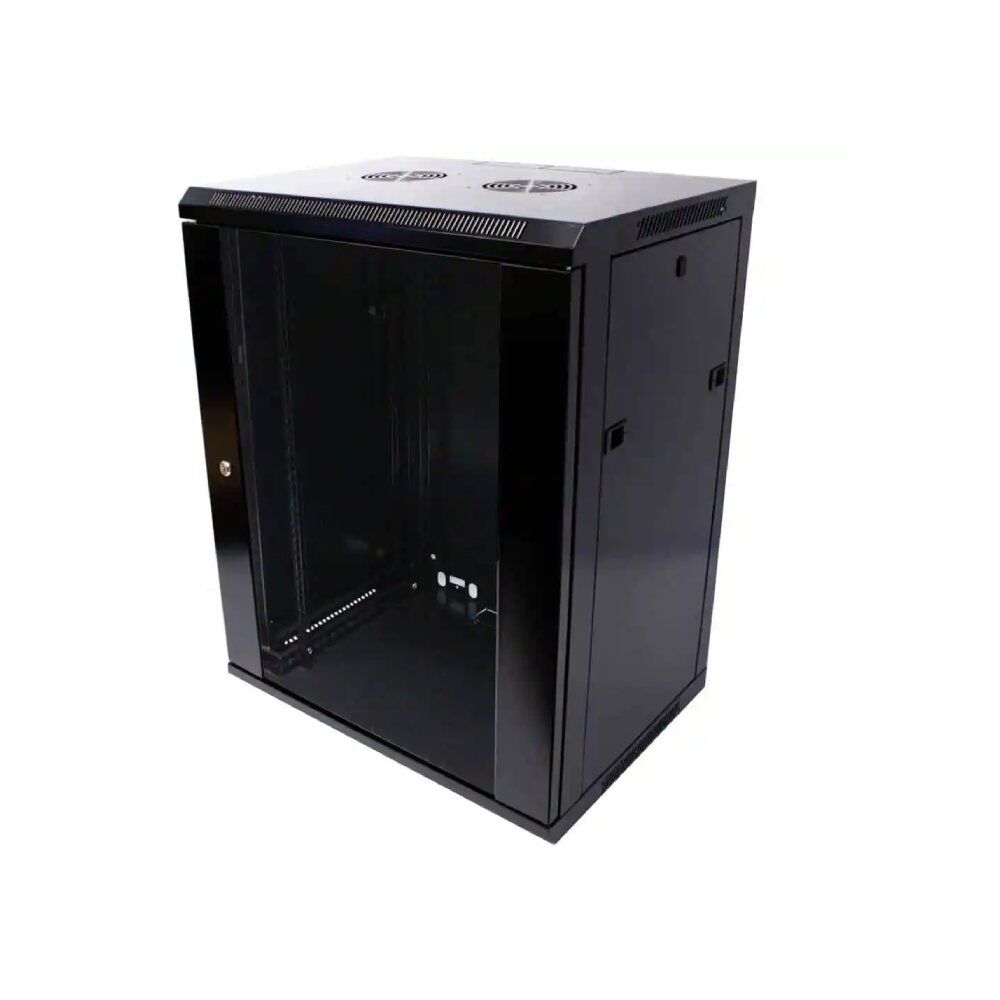 Wall Mount Cabinet 21U x 18″ Depth Glass Door – With Wheels 1