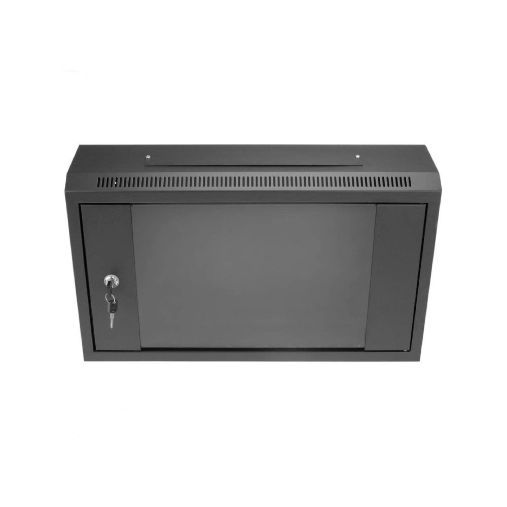 Wall Mount Cabinet 6U x 6″ Depth Glass Door – Black 1