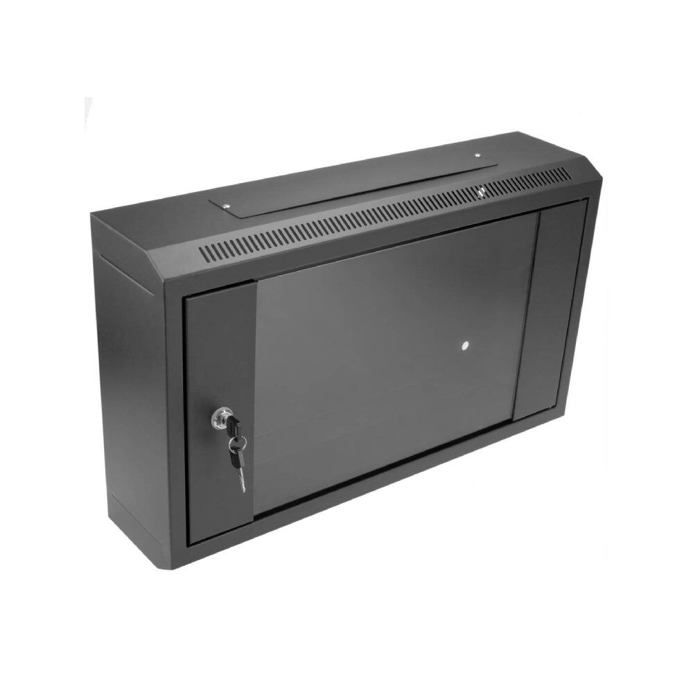 Wall Mount Cabinet 6U x 6″ Depth Glass Door – Black