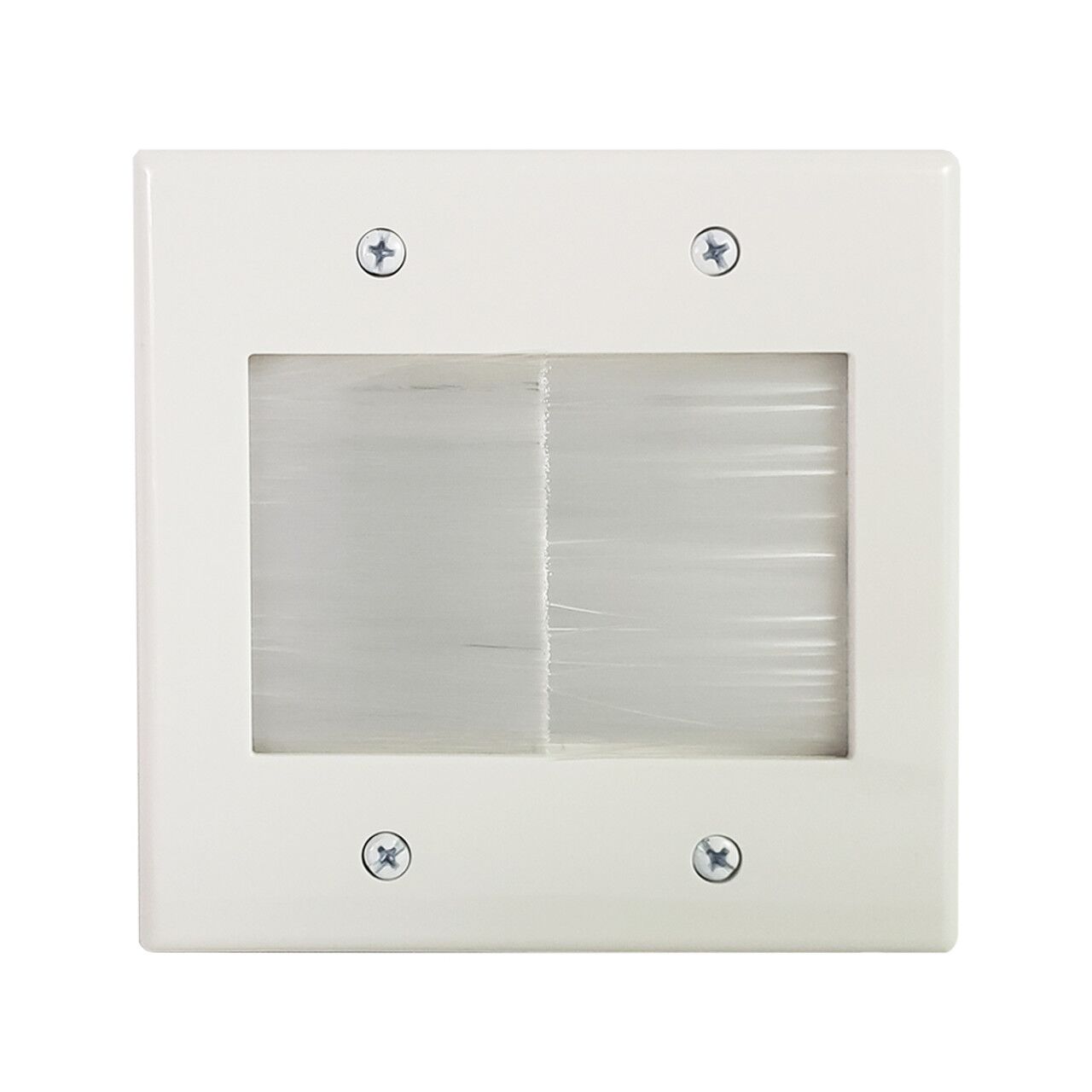 Cable Pass Through Wall Plate Brush Style with Wall Clip Double Gang White