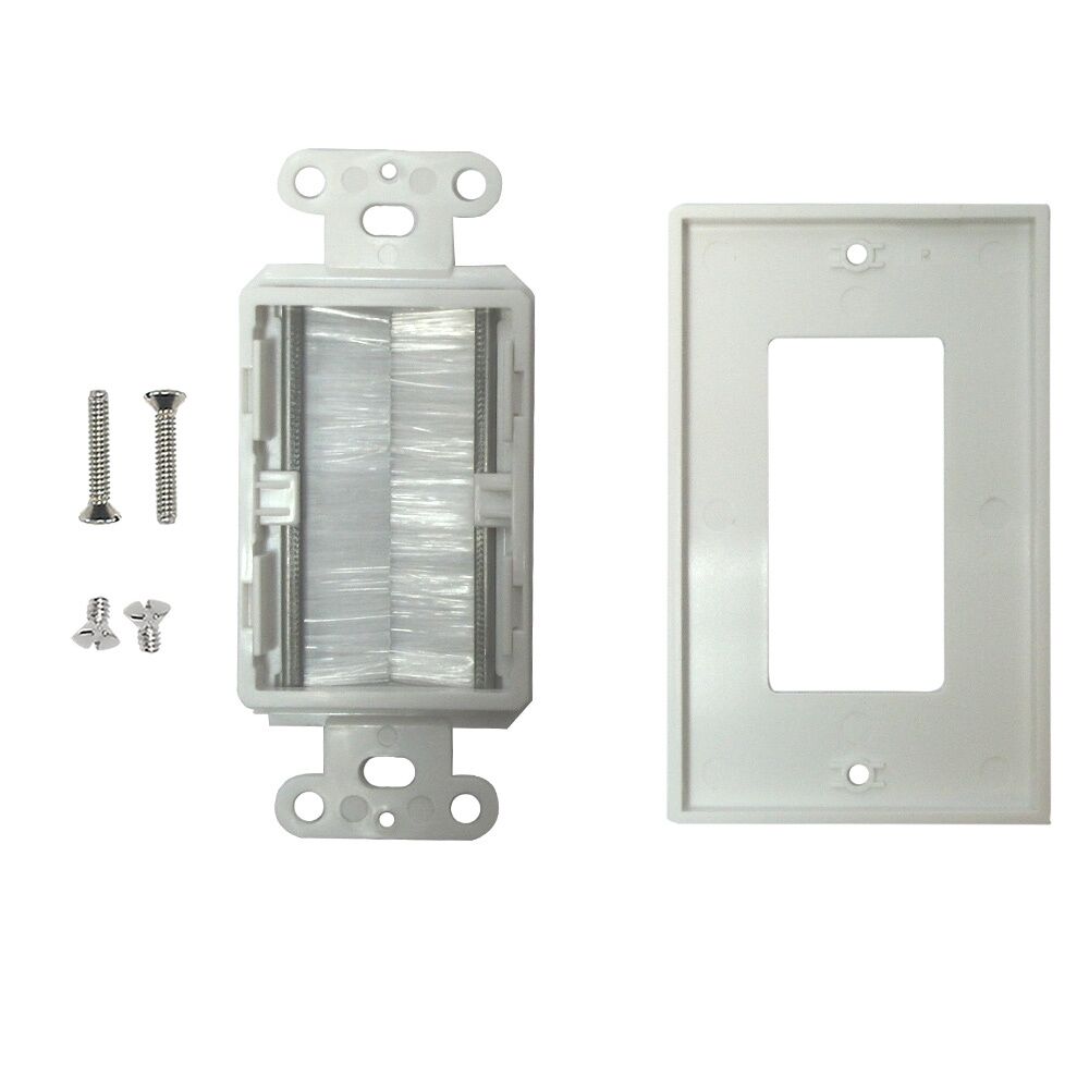 Cable Pass through Wall Plate Brush Style Single Gang Decora White1