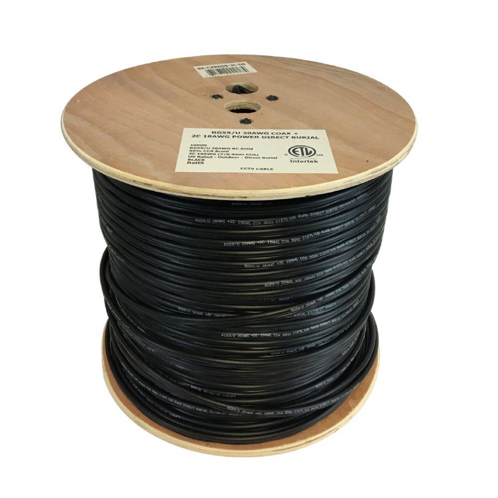 1000ft RG59 20AWG BC 95 CCA Braid 2C 18AWG CCA Direct Burial PE – Black 1