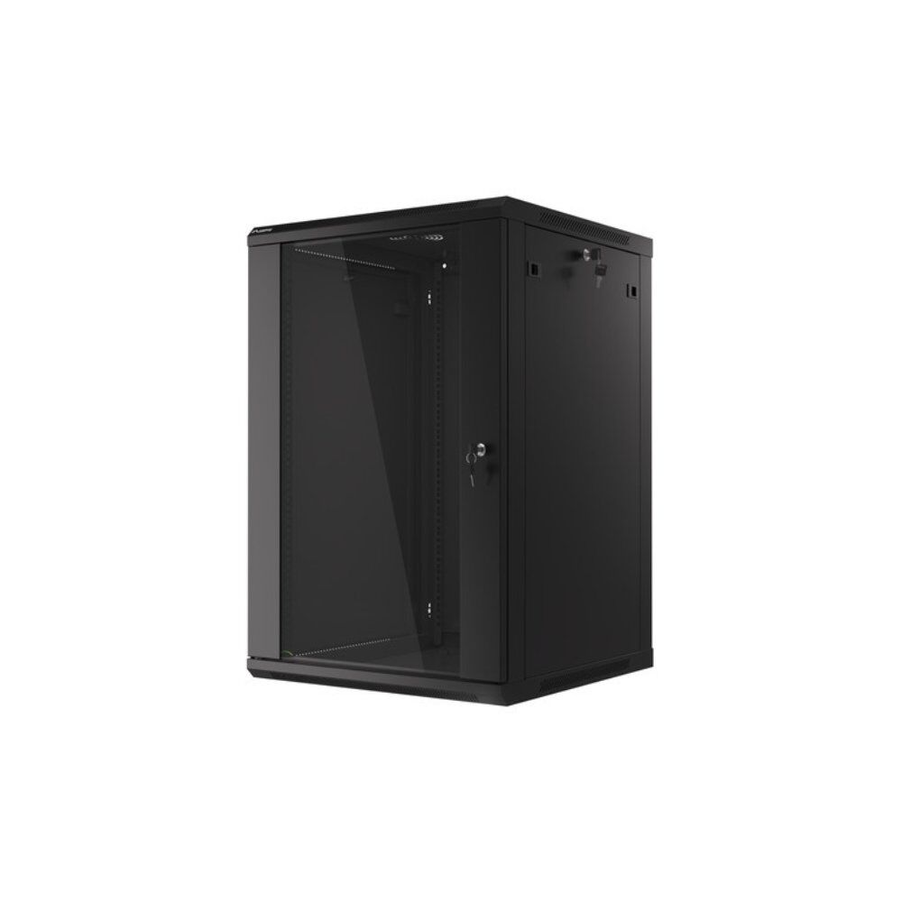 Wall Mount Cabinet 18U x 24″ Depth Glass Door – Black 2