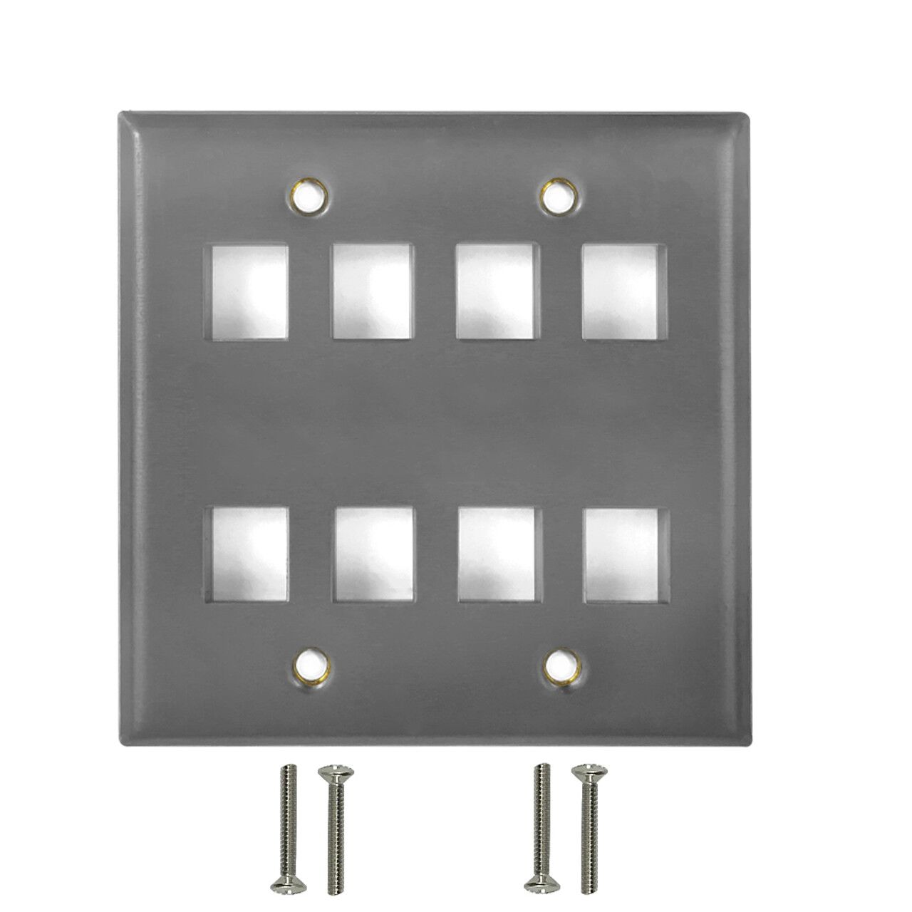 Double Gang 8 Port Keystone Stainless Steel Wall Plate