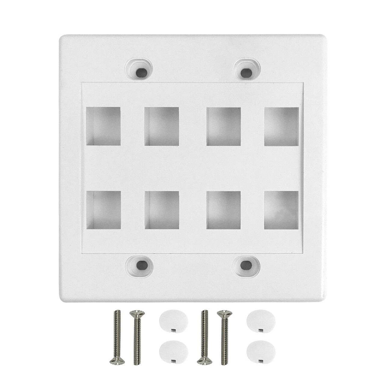 Wall Plate 8 Port Keystone Double Gang White